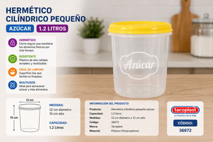 Foto de Hermético cilíndrico pequeño azucar (1.2ltr) 36672 12x12x15cms tacoplast plastico