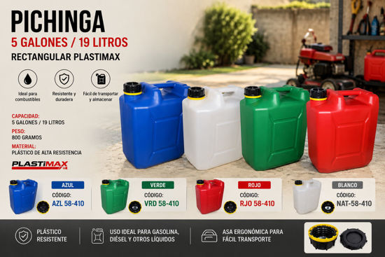 Foto de Pichinga  5gal/19ltrs rectangular plastimax 800gms