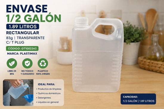 Foto de Envase 1/2 galon 1.89 Ltrs Rectang 83g Transparente c/t plug GT1002343 Plastimax (47)
